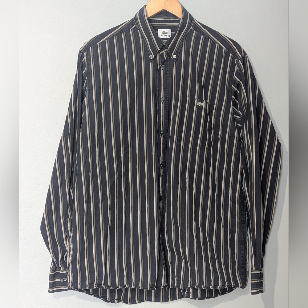 Lacoste Vintage Vertical Striped Button‎ Down Shirt Grandpacore Dark Academia